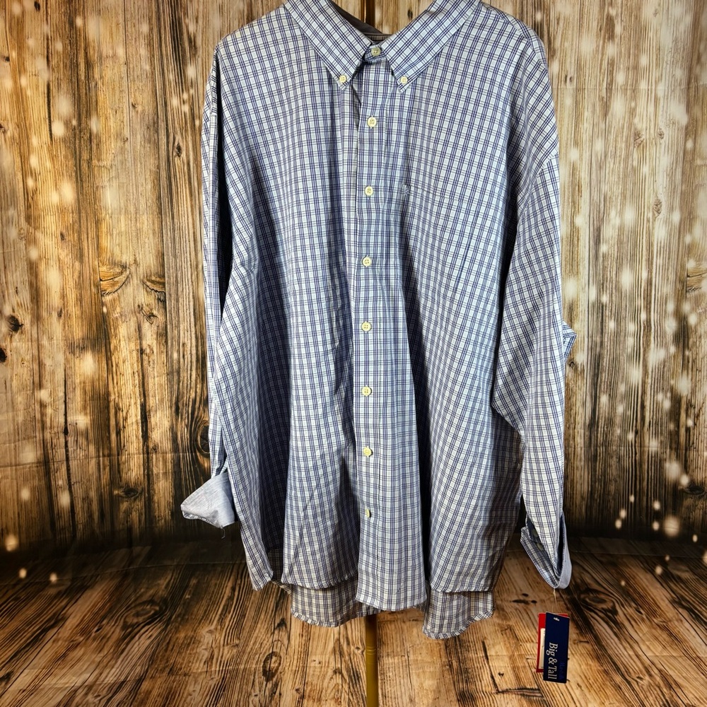 Izod Mens Perform Comfort Woven Button Down Shirt 4XLT Blue Pockets Plaid NEW